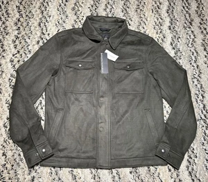 NEW NWT Mens Banana Republic Vegan Suede Trucker Jacket Medium Pine Green - Picture 1 of 6