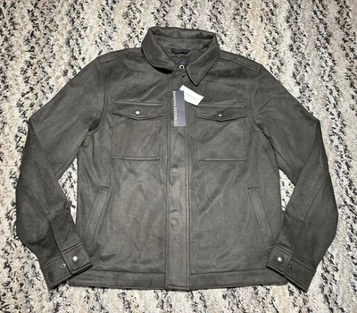 NEW NWT Mens Banana Republic Vegan Suede Trucker Jacket Medium Pine Green - Image 1 of 4