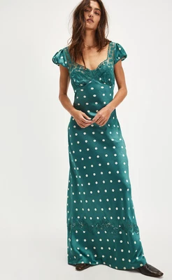 Maxi Vestido Free People Butterfly Babe Lunares Sin Mangas XS en Jade Combo Foto 1 de 4