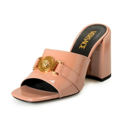 Sandalias para mujer Versace doradas Medusa y nude 100 % cuero zapatos mules EE. UU. 8 IT 38 Foto 1 de 4