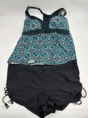 MERONA Mujer 18W Tankini Halter Con Sujetador Turq Catalina 2X Pantalones Cortos de Natación Negros Foto 1 de 4