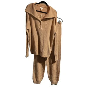 Aerie 2 Piece Knit Cozy Beige Set- Quarter Button & Jogger Sweatpants Medium New - Picture 1 of 13