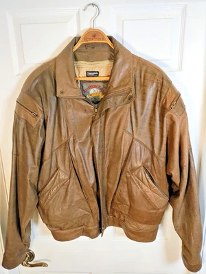 Chaqueta de bombardero Adventure Bound de cuero marrón grande/alto para hombre con forro extraíble Foto 1 de 4