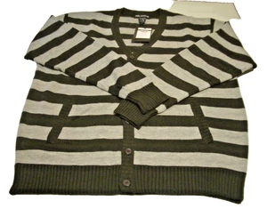 Suéter cárdigan a rayas gris/marrón con botones cuello en V de Ablanche para hombre-talla 3XL-NUEVO CON ETIQUETAS - Imagen 1 de 14