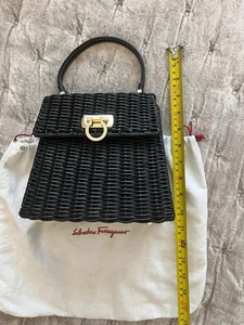 Salvatore Ferragamo Wicker Gancini Iconic Too Handle Bag Black - Picture 1 of 8