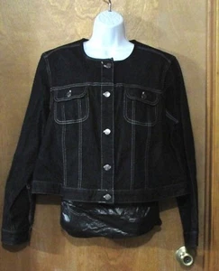 Ladies "Chaps" Size 1X, Black, Collarless, 5 Button, 'Ranch Side' Denim Jacket - Picture 1 of 3