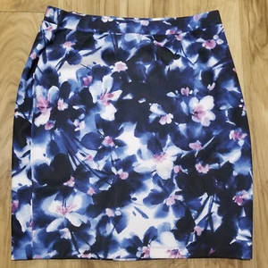 New Liz Claiborne Skirt Womens Petite XL Blue Floral Knee Length Stretch Pencil - Picture 1 of 6