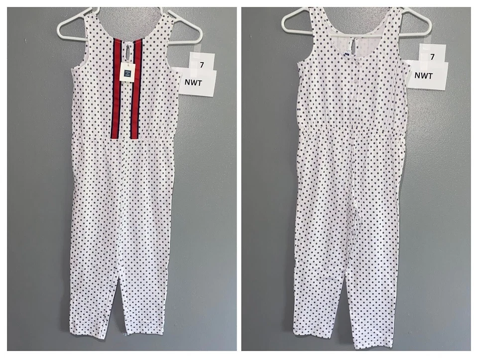 Mono Janie and Jack Niña Una Pieza Blanco Azul Marino Rojo Flores Talla 7 Nuevo Con Etiquetas Foto 1 de 1