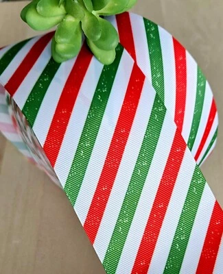 3/8, 5/8, 7/8 & 1.5 & 3" (1 YD) Candy Cane Striped Christmas Grosgrain Ribbon - Image 1 of 2