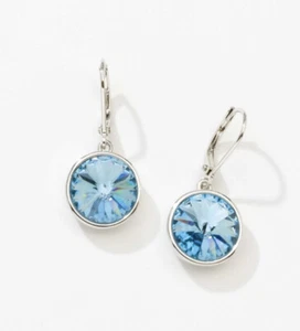 💎Touchstone Crystal Earrings 1” Drop Aquamarine Rhodium New - Picture 1 of 11