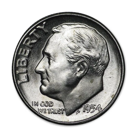 1954 S Roosevelt Silver Dime BU 90% Silver 10c Brilliant Uncirculated - Rare Cover