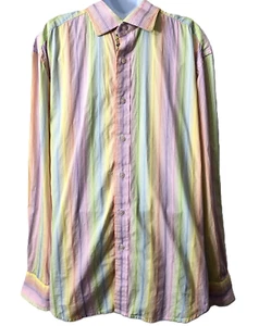Robert Graham Rainbow Stripe Shirt XL Flip Cuff Embroidered Pastel Preppy Office - Picture 1 of 12