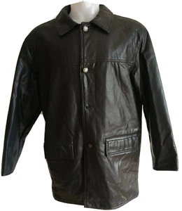 Reportage RGA Men Black Faux Leather Overcoat Buttoned Formal Jacket Size XXL - Picture 1 of 8