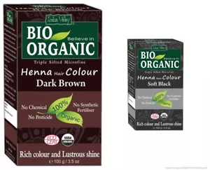 Indus Valley Bio Organic Henna Hair Color -  Dark Brown / Soft Black 100 gm Pack - Picture 1 of 11