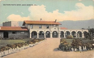 Southern Pacific Railroad Depot Entrance Santa Barbara,CA Vtg 1920's Postcard - Picture 1 of 2