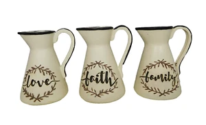 Set of 3 small pitchers with words on them - New by Blossom Bucket #12102 - Picture 1 of 6