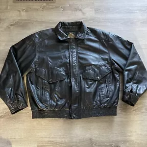 Vtg Members Only Leather Jacket Mens XL Black Quilt Lined Bomber Motorcycle - Picture 1 of 15