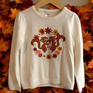 Gymboree Girls Sweater Size 6 Squirrels Fall Autumn Floral White Long Sleeve - Picture 1 of 9