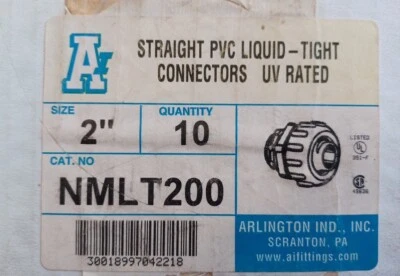 Caja de 10 conectores Arlington 2" NMLT200 rectos PVC herméticos a líquidos NUEVO Foto 1 de 3