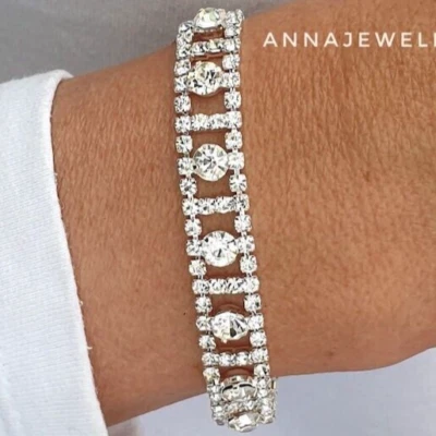 Brazalete Plata Belleza Cristal Brillante Estrás Mujer Joyería Regalo Reino Unido Foto 1 de 4