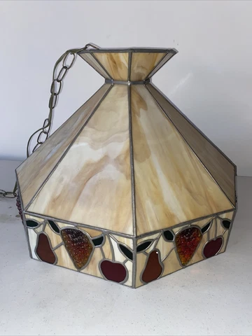 19” Slag Glass Chandelier Lamp with Puffy Grapes Fruit 53” chain Cover