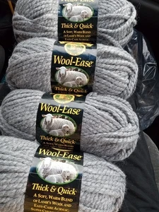 4 New Skeins Lion Brand Wool Ease Yarn Thick And Quick In Pewter - Picture 1 of 4