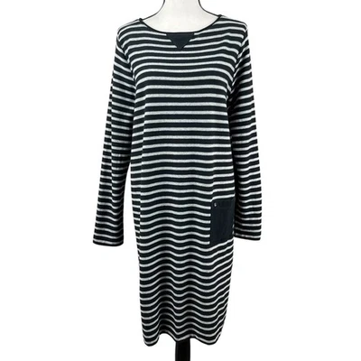 J Jill Women's Sweater Dress Size Large Tall Black Gray Striped Long Sleeve - Image 1 of 4