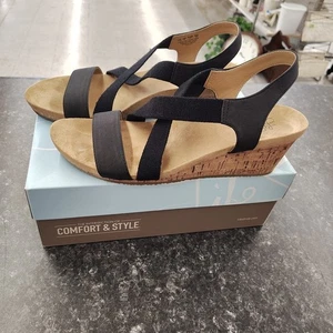 LifeStride Women's Basic Mexico Wedge Sandals Black Size 11 Wide EUC - Picture 1 of 9