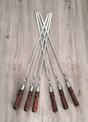 Kebab Skewers Long Blade Type 29.5" Shashlik Shampur BBQ Mangal Grill 6pcs - Image 1 of 4