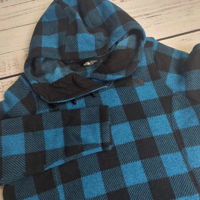 Chaqueta pulóver con capucha a cuadros azul The North Face para mujer talla XL botones de palanca Foto 1 de 4