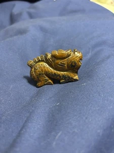 Hand Craved Tiger Eye Mythical Dragon Chinese Figure 2.25" - Picture 1 of 9