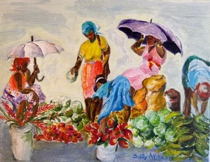 “At The Market” Vintage Impressionist Oil Painting Signed Illegible - Picture 1 of 11