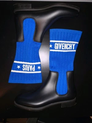 Givenchy Azul/Blanco/Blanco Calcetín Tormenta Tejido Inserto Negro Botas de Lluvia Hasta la Pantorrilla Foto 1 de 4