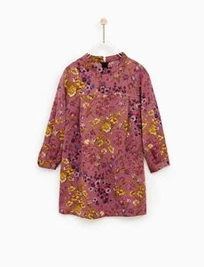 BNWOT ZARA Girls Floral Dusty Pink Satin Effect Long Sleeve Short Dress 11/12 - Picture 1 of 5