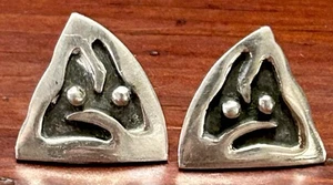 Native American Sterling Triangle Earrings With Overlay Design - Picture 1 of 10
