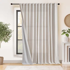 Linen Blackout Curtains for Bedroom Living Room 100Wx96L Inches Crude Extra Wide - Picture 1 of 6