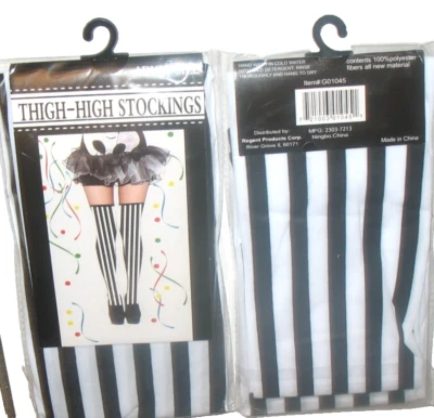 MEDIAS HASTA EL MUSLO - RAYAS BLANCAS Y NEGRAS - TALLA ADULTO Foto 1 de 2