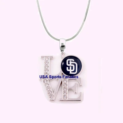 MLB - San Diego Padres Team Love Necklace With Rhinestones On A 925 Snake Chain - Image 1 of 2