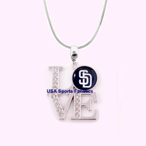 MLB - San Diego Padres Team Love Necklace With Rhinestones On A 925 Snake Chain Cover