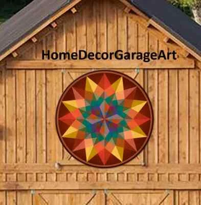 AMISH BARN QUILT DESIGNS Barn Quilt Sign, Dahlia Pinwheel Brown Earth Tones, Round Metal Sign, 6 Sizes