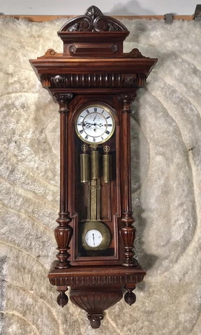 Vintage Antique Germany  Striking Vienna Clock,3 Brass Weights,walnut Case Cover