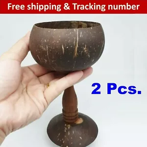 Set Wine Glass Unique Sustainable Handcrafted Coconut Shell Cup Handmade (2pcs) - Picture 1 of 12