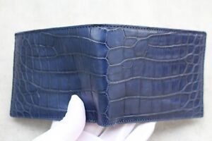 Double Side Handmade Genuine Crocodile Leather SKIN Men Bifold Wallet Blue