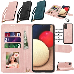 Funda billetera de cuero con soporte para tarjetas abatible con soporte para teléfono para teléfono para Samsung Galaxy A02S - Imagen 1 de 41
