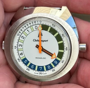 Vintage CHRONOSPORT Incabloc Regatta Yachting Chronograph 3 ATM S.S. Uhr - läuft - Bild 1 von 16