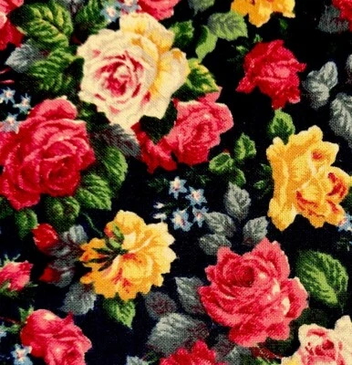 Tela floral de algodón de colección 43”x2,4 yardas rosas rosadas y amarillas Foto 1 de 4