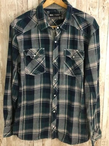 BKE Standard Fit Mens Green Blue Gray Flannel Pearl Snap Shirt Y2K 2XL Nice - Picture 1 of 6