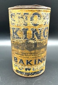 Vtg/Antique Snow King Double Action Baking Powder 10oz Cardboard & Tin Container - Picture 1 of 8