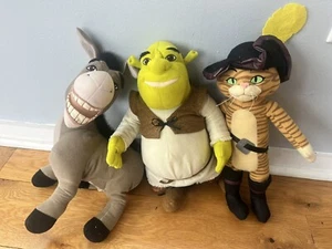 Vintage Hasbro Talking Shrek Talking Donkey And Dream Works Plush Puss In Boots - Picture 1 of 7