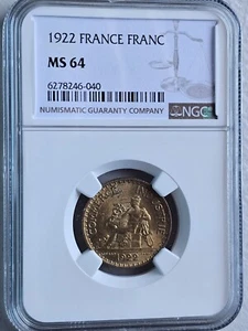 France 1 Franc 1922 NGC MS 64 - Picture 1 of 2